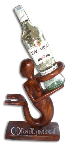 Abstract Wine Bottle Holder, Hand Carved From Suar Wood  