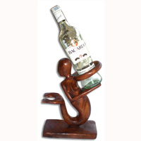 Abstract Wine Bottle Holder, Hand Carved From Suar Wood  