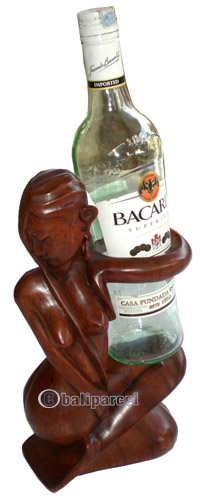 Abstract Wine Bottle Holder, Hand Carved From Suar Wood  