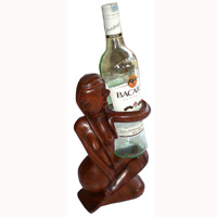 Abstract Wine Bottle Holder, Hand Carved From Suar Wood  