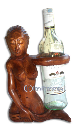 Abstract Wine Bottle Holder, Hand Carved From Suar Wood  