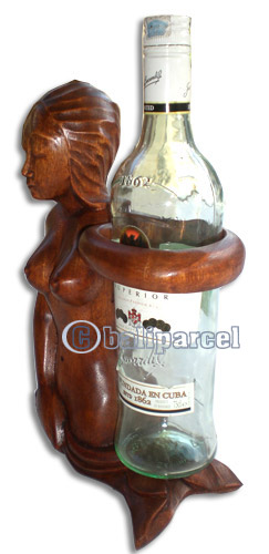 Abstract Wine Bottle Holder, Hand Carved From Suar Wood  