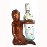 Abstract Wine Bottle Holder, Hand Carved From Suar Wood  