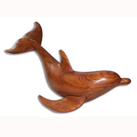 Wooden Dolphin Wood Carving, Hand Carved From Hibiscus Wood