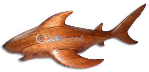 Wooden Tiger Shark Wood Carving, Handcarved From Hibiscus Wood