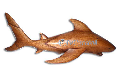 Wooden Tiger Shark Wood Carving, Handcarved From Hibiscus Wood
