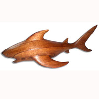 Wooden Tiger Shark Wood Carving, Handcarved From Hibiscus Wood