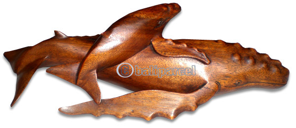 Wooden Whale With Baby Wood Carving, Handcarved From Suar Wood