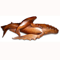 Wooden Whale With Baby Wood Carving, Handcarved From Suar Wood