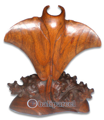 Wooden Manta Ray Carving, Handcarved From Suar Wood
