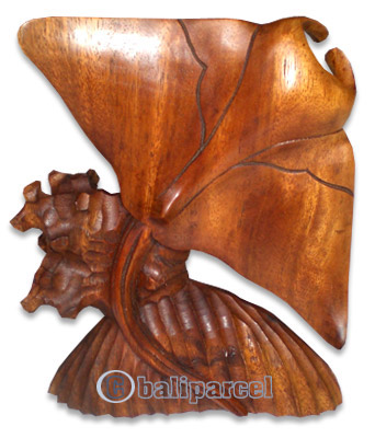 Wooden Manta Ray Carving, Handcarved From Suar Wood