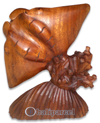 Wooden Manta Ray Carving, Handcarved From Suar Wood
