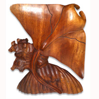 Wooden Manta Ray Carving, Handcarved From Suar Wood