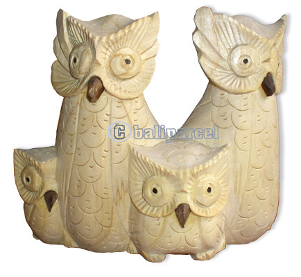 Wooden Owls, Hand Carved From Crocodile Wood