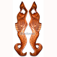 Wooden Mermaid Wallhanging Set Of 2, Hand Carved From Hibiscus Wood