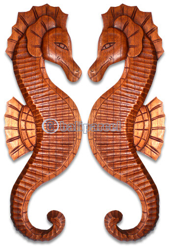 Wooden Sea Horse Set Of 2, Hand Carved From Hibiscus Wood 