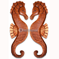 Wooden Sea Horse Set Of 2, Hand Carved From Hibiscus Wood 