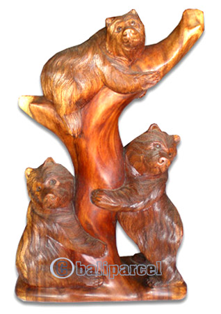 Wooden Three Bears, Hand Carved From Suar Wood