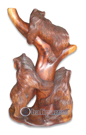 Wooden Three Bears, Hand Carved From Suar Wood
