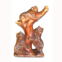 Wooden Three Bears, Hand Carved From Suar Wood