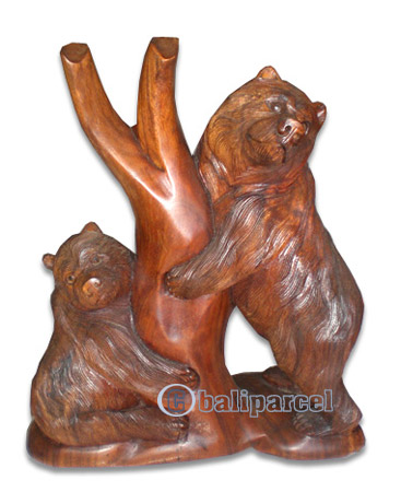 Wooden Two Bears, Hand Carved From Suar Wood