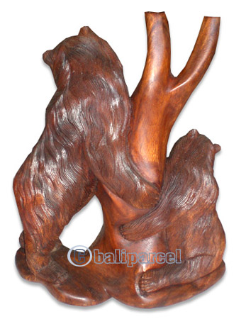 Wooden Two Bears, Hand Carved From Suar Wood