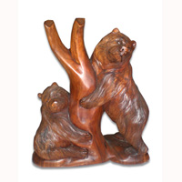 Wooden Two Bears, Hand Carved From Suar Wood