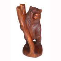 Wooden Bear On Tree, Hand Carved From Suar Wood