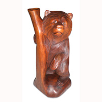 Wooden Bear On Tree, Hand Carved From Suar Wood