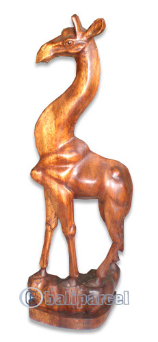 Wooden Giraffe, Hand Carved From Suar Wood