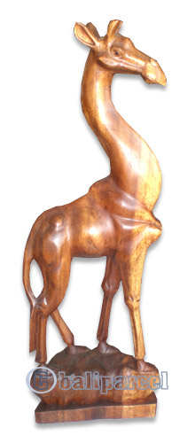 Wooden Giraffe, Hand Carved From Suar Wood