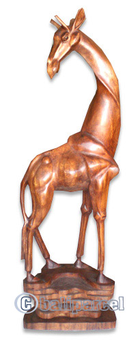Wooden Giraffe, Hand Carved From Suar Wood