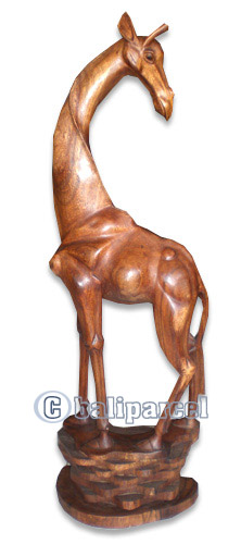 Wooden Giraffe, Hand Carved From Suar Wood