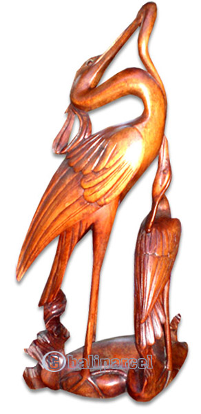 Wooden Two Birds, Hand Carved From Hibiscus Wood