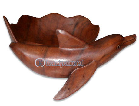 Wooden Dolphin Fruits Bowl, Hand Carved From Suar Wood