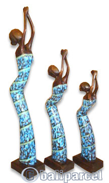 Women Statue Set Of 3, Handmade From Albesia Wood