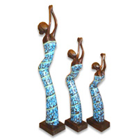 Women Statue Set Of 3, Handmade From Albesia Wood