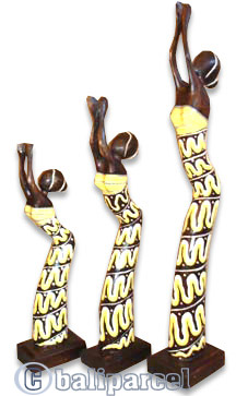 Women Statue Set Of 3, Handmade From Albesia Wood