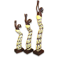 Women Statue Set Of 3, Handmade From Albesia Wood