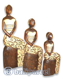 Women Statue Set Of 3, Handmade From Albesia Wood