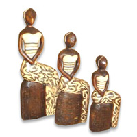 Women Statue Set Of 3, Handmade From Albesia Wood