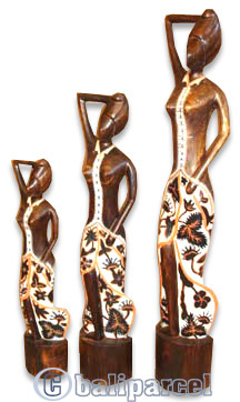 Women Statue Set Of 3, Handmade From Albesia Wood