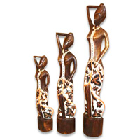 Women Statue Set Of 3, Handmade From Albesia Wood