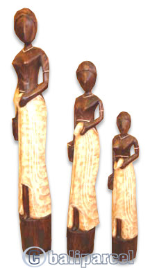 Women Statue Set Of 3, Handmade From Albesia Wood