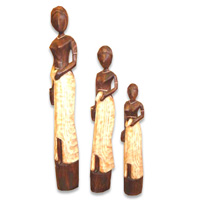 Women Statue Set Of 3, Handmade From Albesia Wood