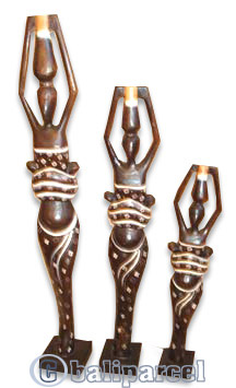 Women Statue Set Of 3, Handmade From Albesia Wood