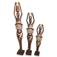 Women Statue Set Of 3, Handmade From Albesia Wood