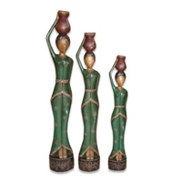 Women Statue Set Of 3, Handmade From Albesia Wood