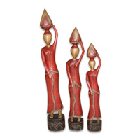 Women Statue Set Of 3, Handmade From Albesia Wood