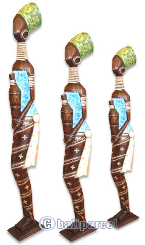 Women Statue Set Of 3, Handmade From Albesia Wood